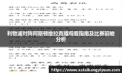 利物浦对阵阿斯顿维拉直播观看指南及比赛前瞻分析